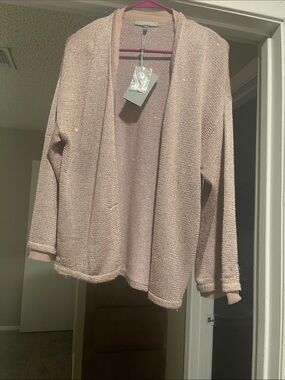 NWT Neiman  Marcus Lilac Cashmere Sequenced Open-FrontCardigan Sweater - Size M